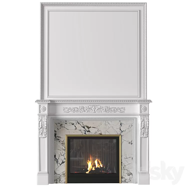 White Fireplace in a classic style. Fireplace in classic style 3D Model Free Download
