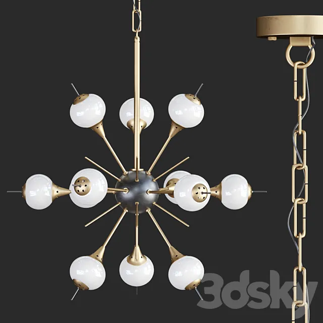 White Glass Globes Sputnik Chandelier 3D Model White Glass Globes Sputnik Chandelier 3D Model