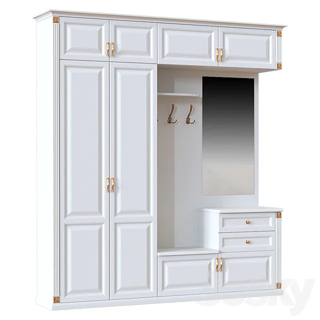 White hallway with a mirror 3D Model White hallway with a mirror 3D Model