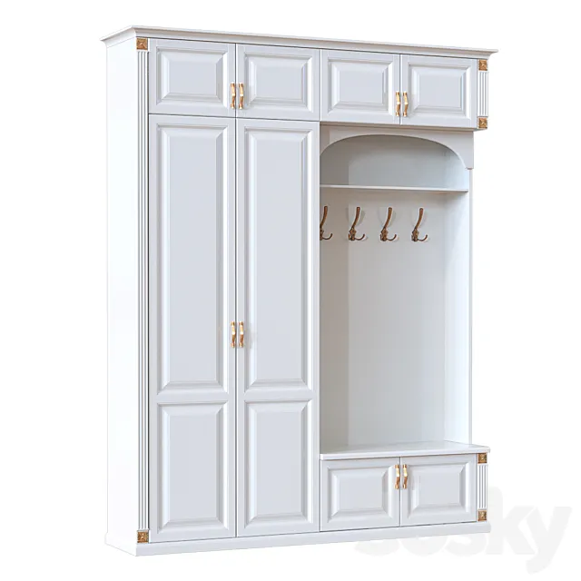 White hallway with a mirror 3D Model White hallway with a mirror 3D Model