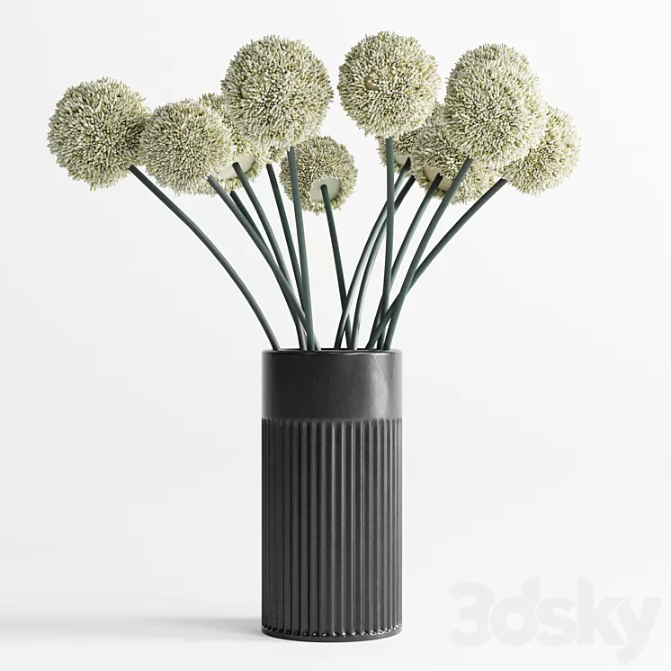 White Handmade Flowers Allium concrete Vase 3D Model Free Download