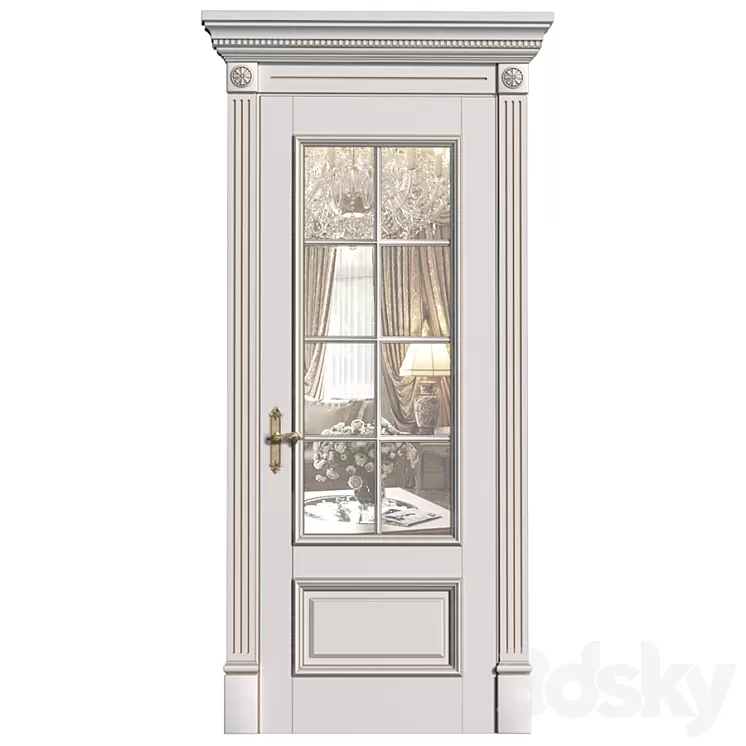 White interior door in classic style with glass. Classic interior door 3D Model Free Download
