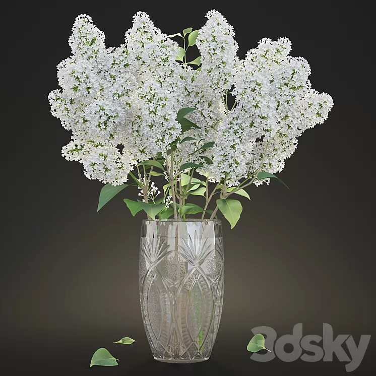 White lilac in a crystal vase \/ White Lilac in a crystal Vase 3D Model White lilac in a crystal vase \/ White Lilac in a crystal Vase 3D Model