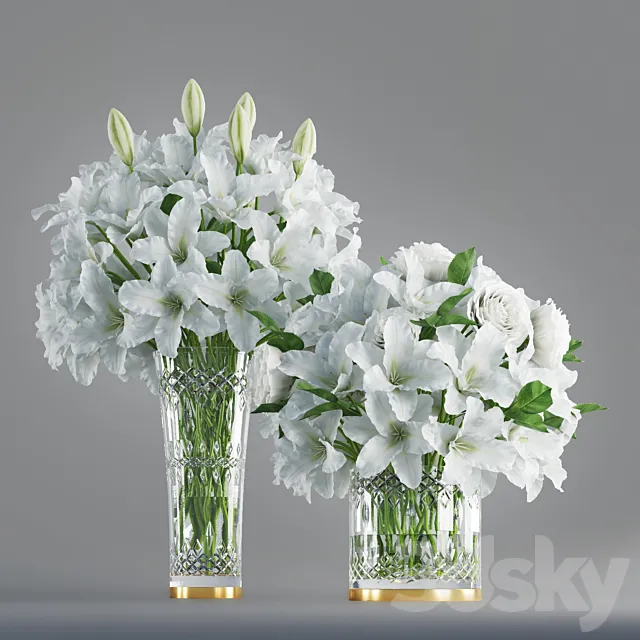 White lily in crystal vase 3D Model White lily in crystal vase 3D Model