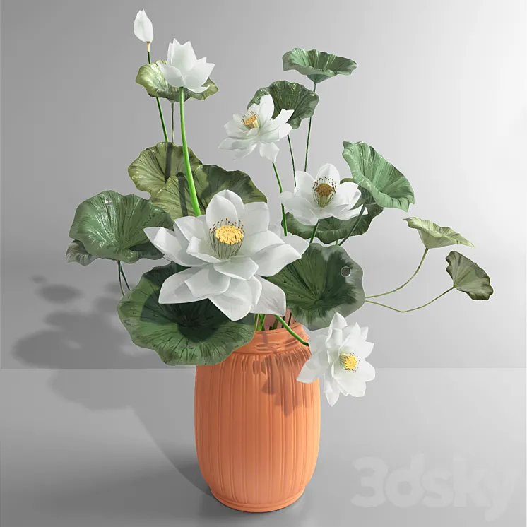 White Lotus Water Lily Vase bouquet vase pond 3D Model Free Download