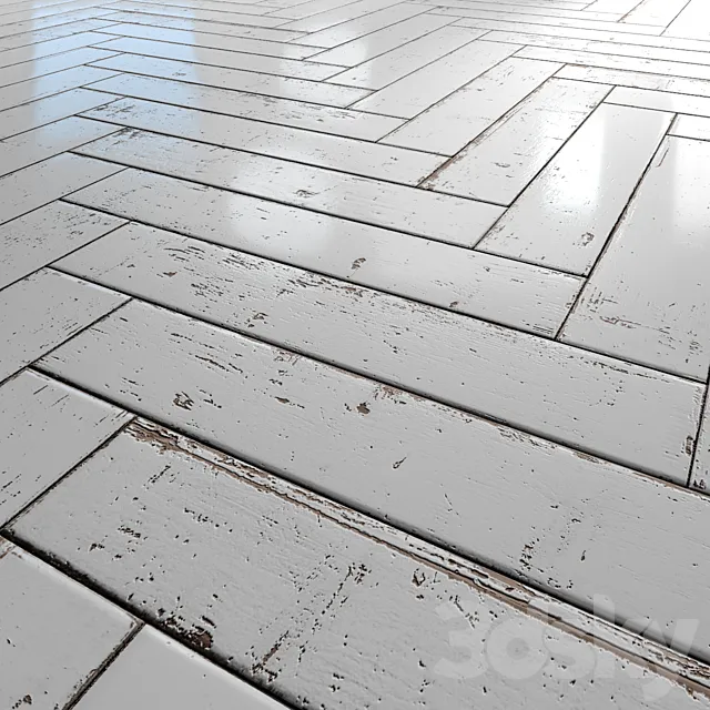 White Painted herringbone parquet – PBR textures 3D Model