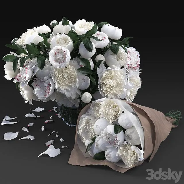 White Peonies 3D Model