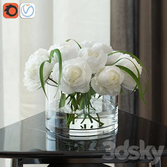 White peonies 3DModel White peonies 3DModel