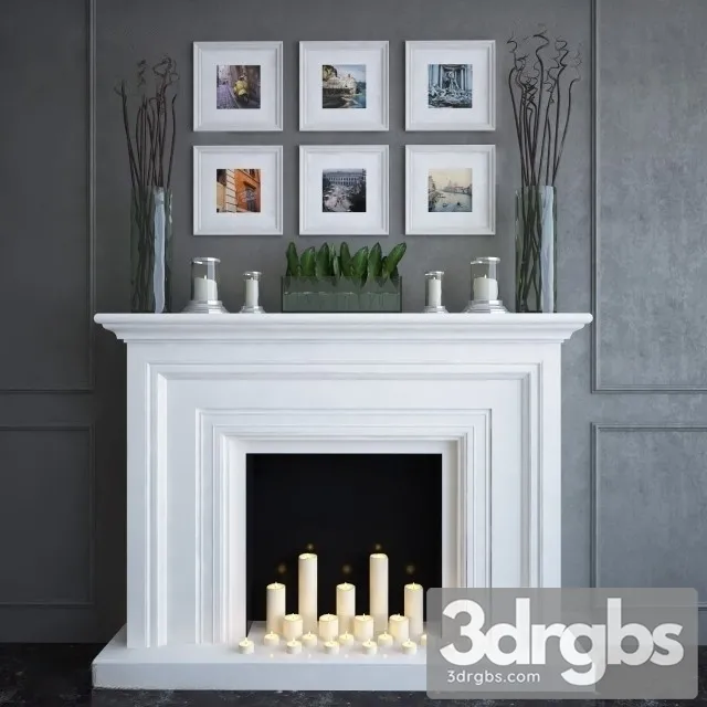 White Plaster Fireplace 3D Model Download