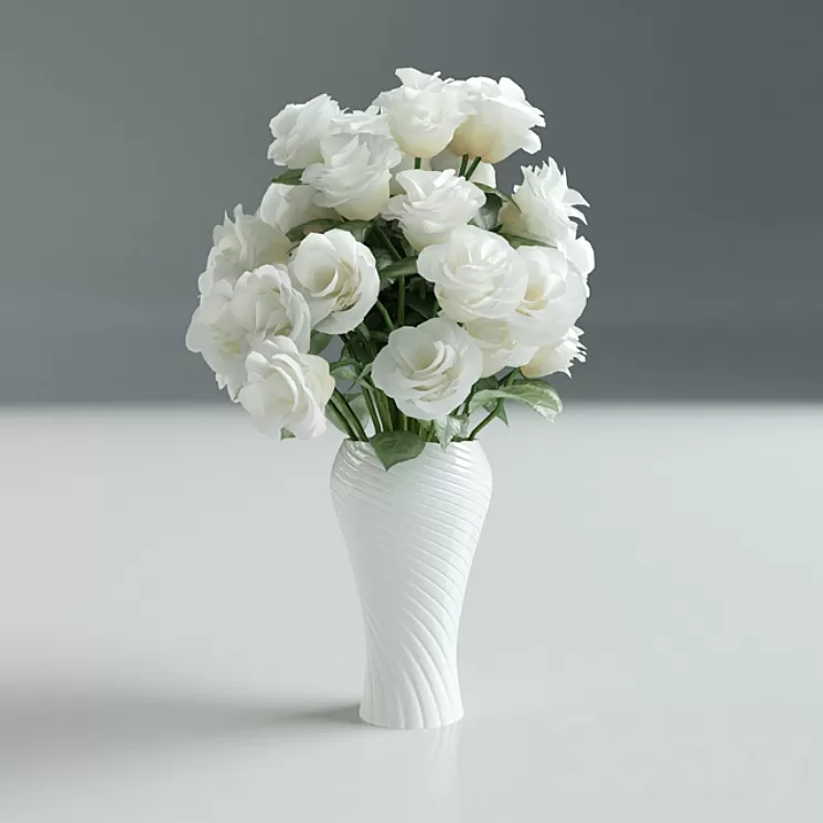 White Rose in Vase 3D Model White Rose in Vase 3D Model