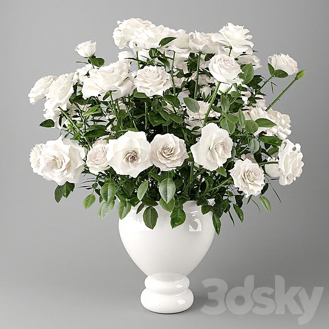 White roses in a white vase | Bouquet of white roses in a white vase 3DModel