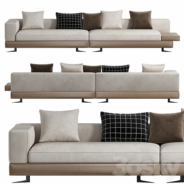 White Saddle Hide Sofa by Minotti 3D Model White Saddle Hide Sofa by Minotti 3D Model