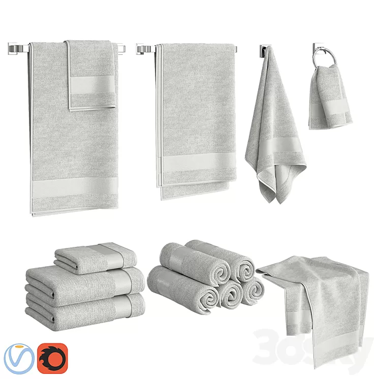 White Towels Set 3D Model