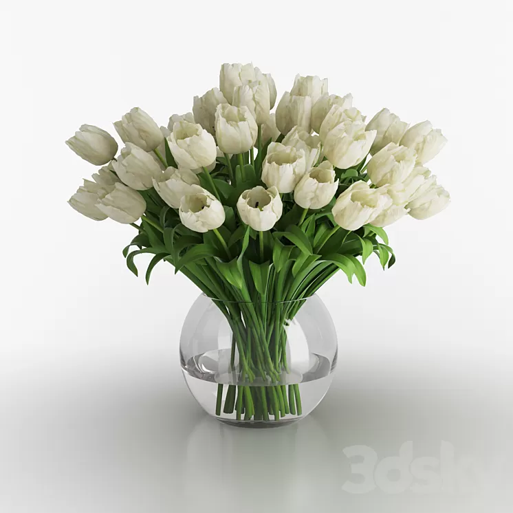 White tulips in a vase 3D Model