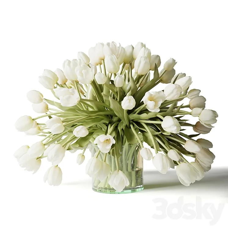 White tulips in a vase a bouquet of flowers 3D Model Free Download