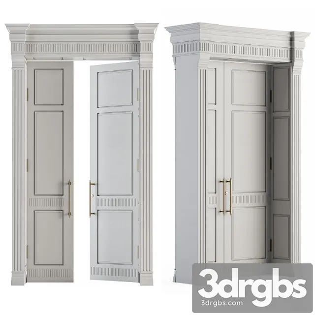 White Wooden Classic Door Set 27 3D Model Download