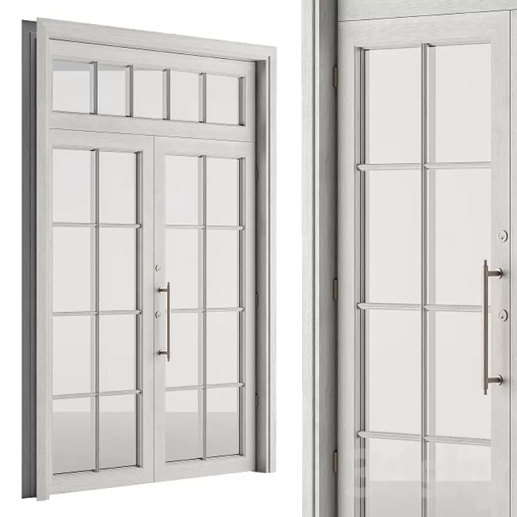 White Wooden Vintage Glass Door Set 19 3D Model