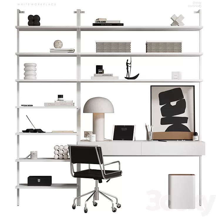 white workplace 3D Model Free Download