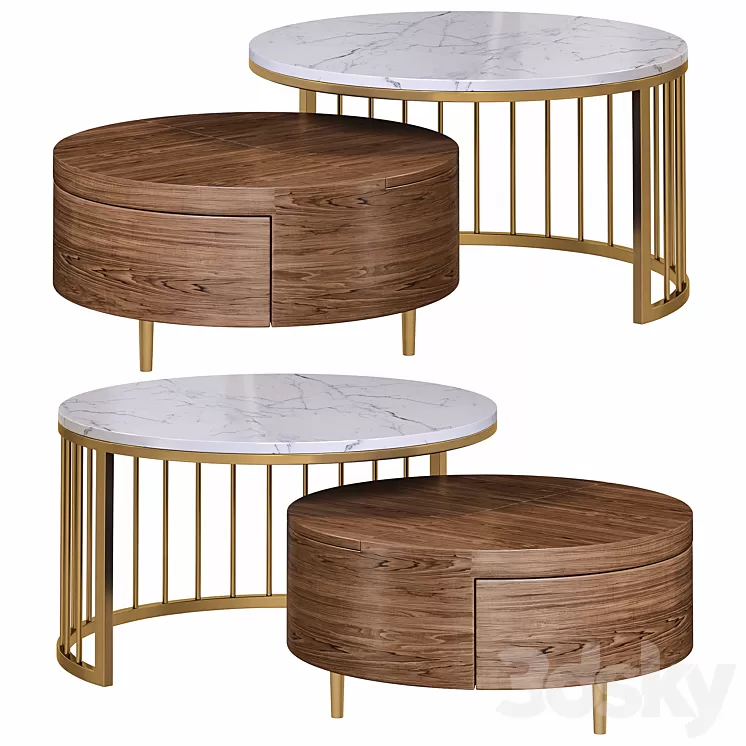 Whitewalnut round nesting coffee table by homary 3D Model Free Download
