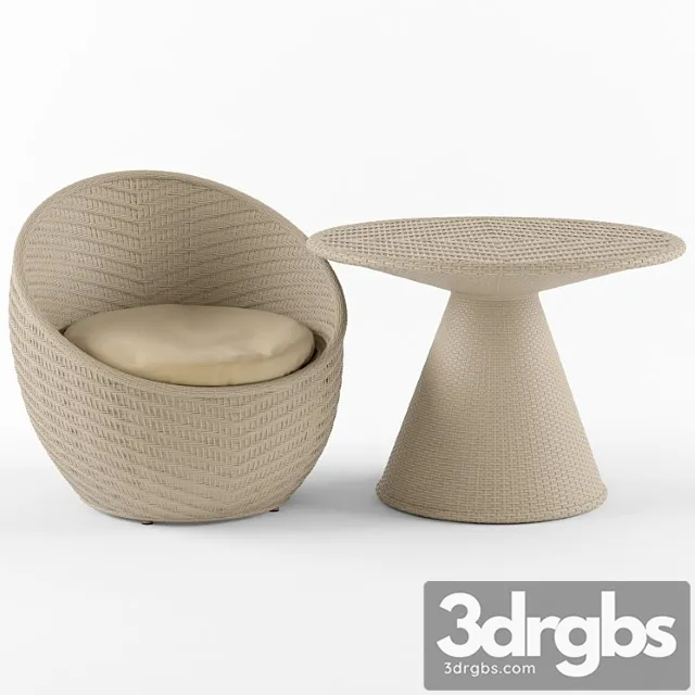Wicker chair and table nautilus komforta 2 3D Model Download