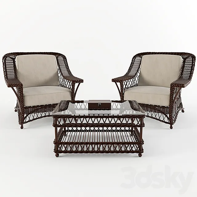 Wicker chairs and a table 3D Model