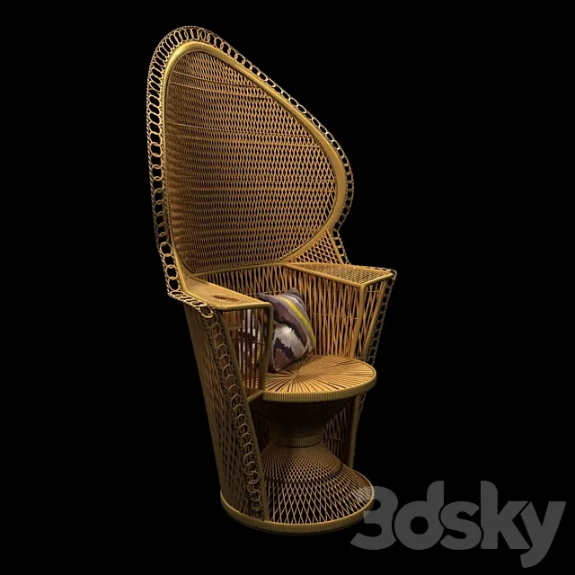 Wicker Rattan Fan Back Peacock Chair – Vintage 3DModel