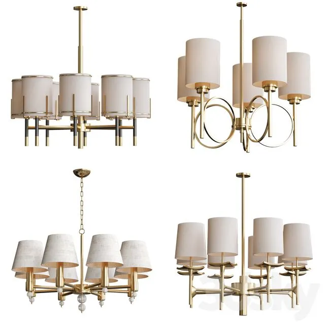 Wide Antique Brass Chandelier 3D Model