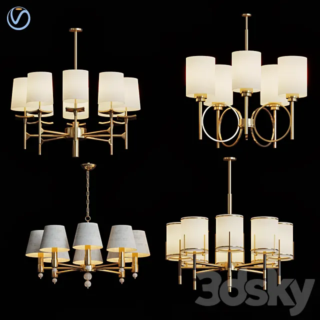 Wide antique brass chandelier 3DModel