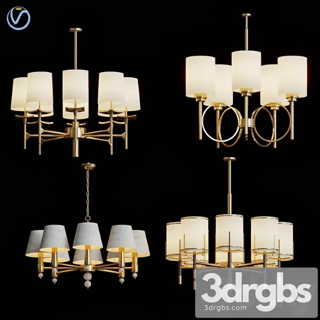 Wide antique brass chandelier_3 3D Model Download