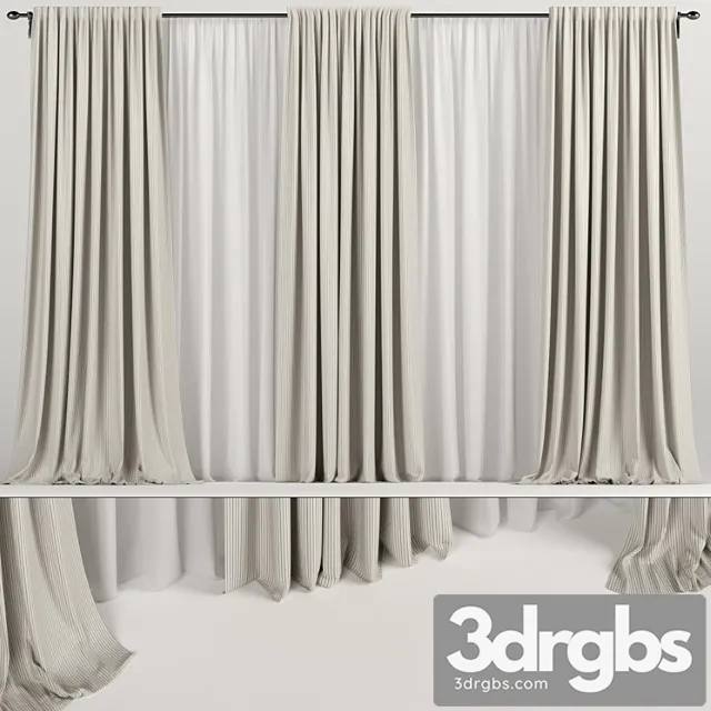 Wide brown curtains with tulle. 3D Model Download