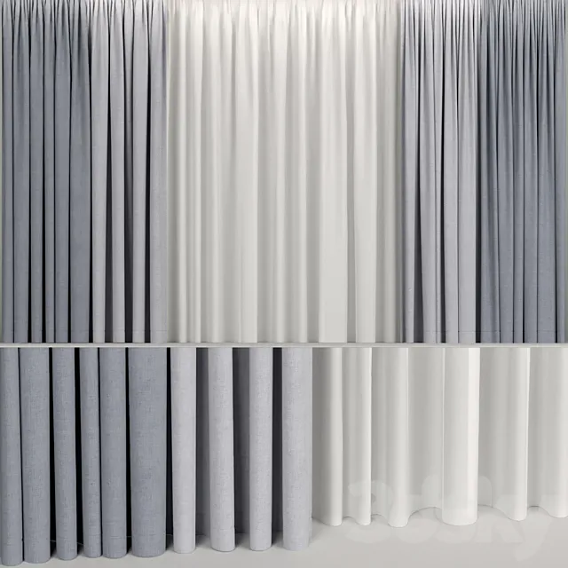 Wide curtains in two colors with tulle. 3DModel Wide curtains in two colors with tulle. 3DModel