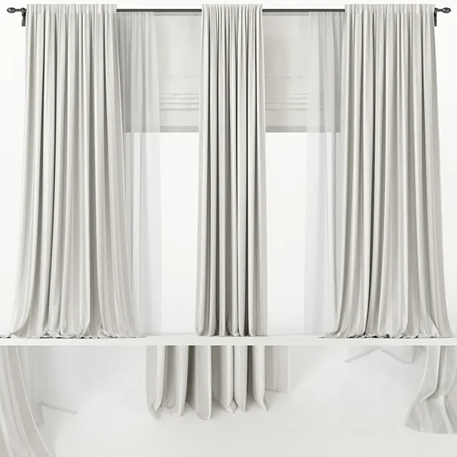 Wide curtains with Roman and tulle. 3D Model Wide curtains with Roman and tulle. 3D Model