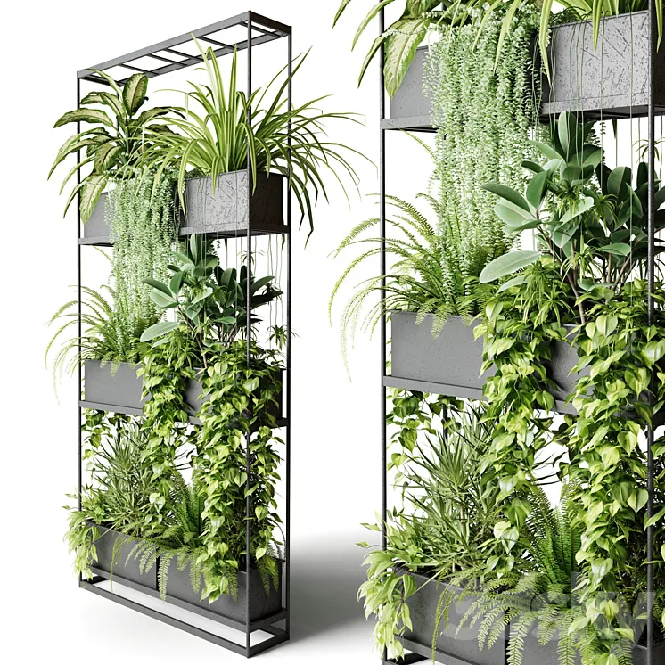 Wide metal rack with indoor plants 3D Model Free Download