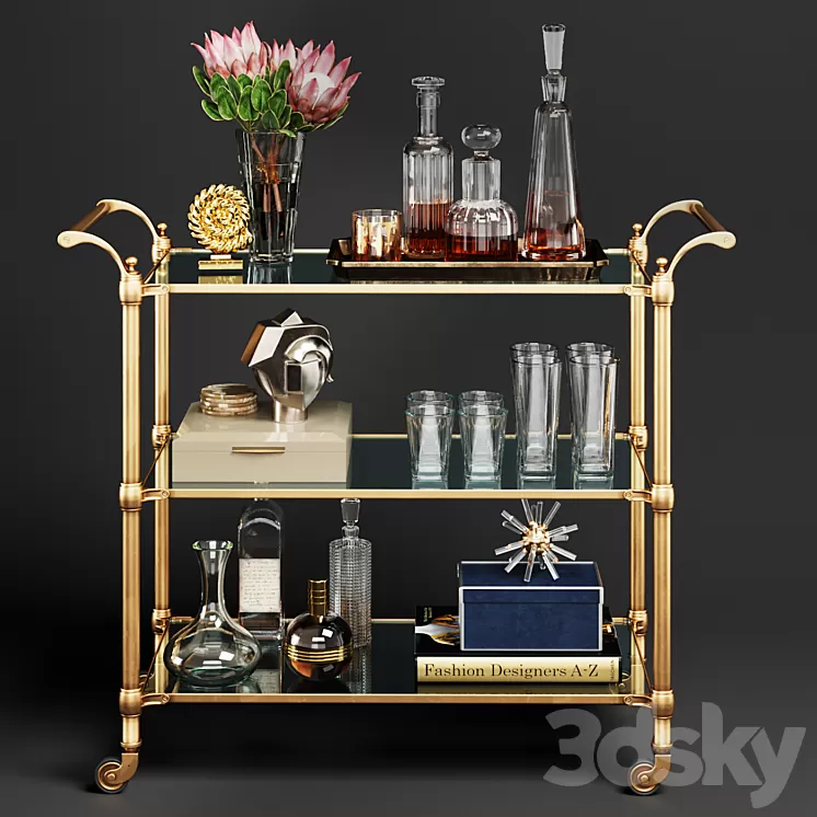 Williams Sonoma Beckett Bar Cart 3D Model Williams Sonoma Beckett Bar Cart 3D Model