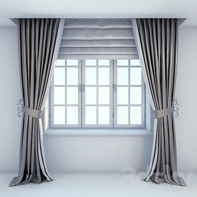 Window. curtains and Roman blinds 3DModel Window. curtains and Roman blinds 3DModel