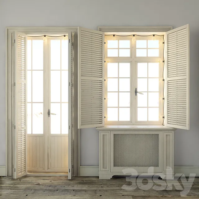 Windows with shutters and backlighting 3D Model