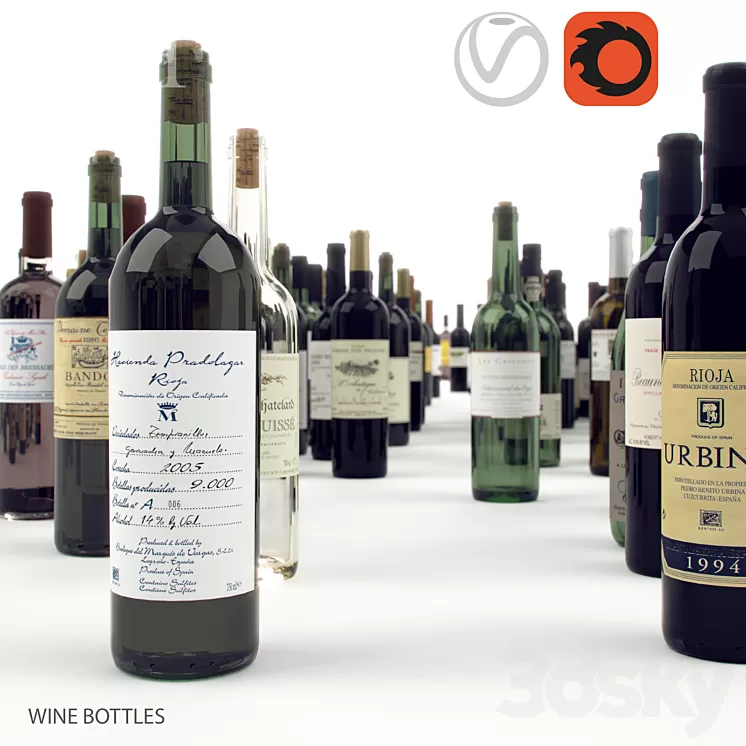 wine bottles 3D Model