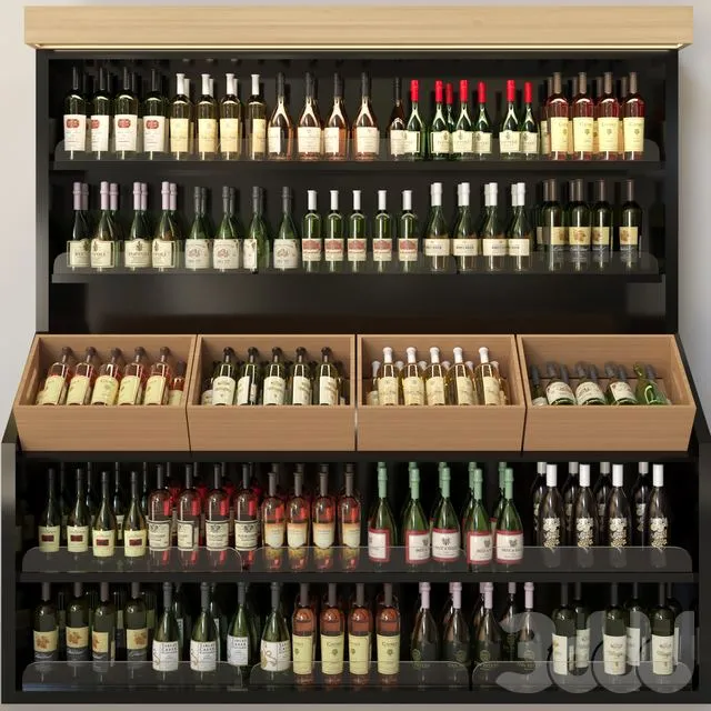 Wine cabinet with collectible wine in the supermarket 3D Model
