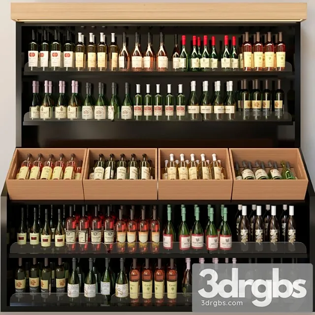 Wine cabinet with collectible wine in the supermarket. wine and alcohol 3D Model Download