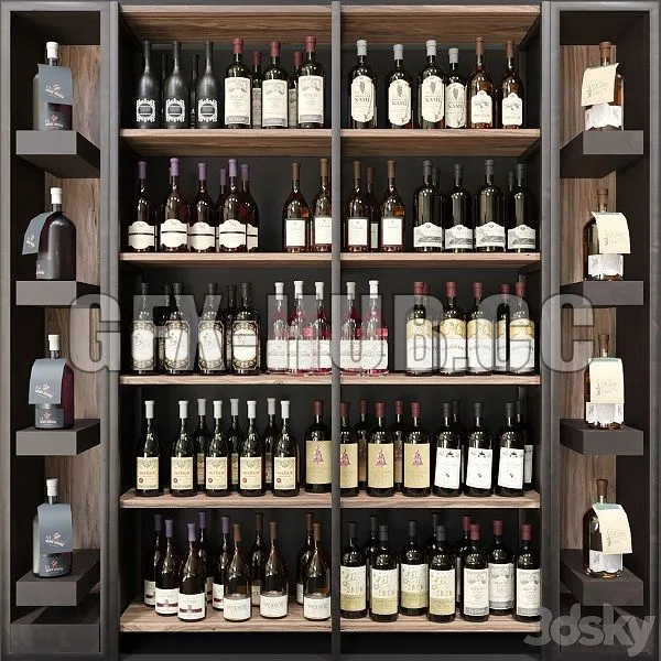 Wine Cabinet With Collection Wine 9 3D Model