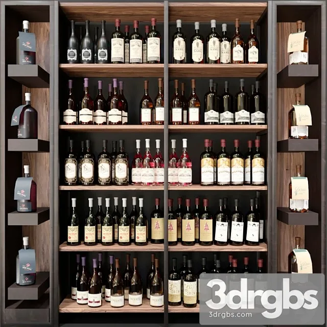 Wine Cabinet with Collection Wine 9 Wine Restaurant 3D Model Download