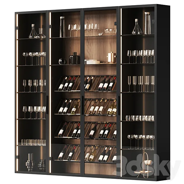 Wine cabinet with dishes and glasses 2 3D Model Wine cabinet with dishes and glasses 2 3D Model