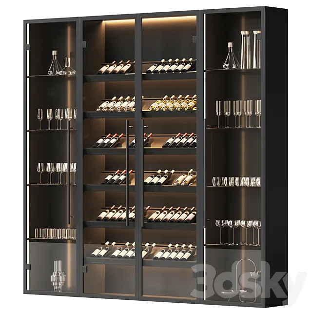 Wine cabinet with dishes and glasses 3D Model
