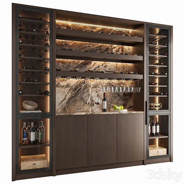Wine Cabinet With Glasses & Decoration 003 3D Model Wine Cabinet With Glasses & Decoration 003 3D Model