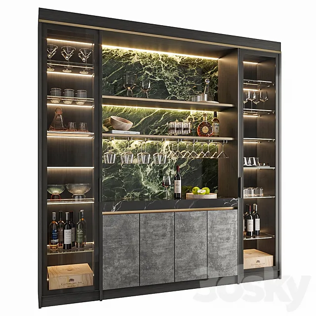Wine Cabinet With Glasses & Decoration 004 3D Model Wine Cabinet With Glasses & Decoration 004 3D Model