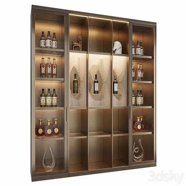 Wine Cabinet With Glasses & Decoration 017 3D Model