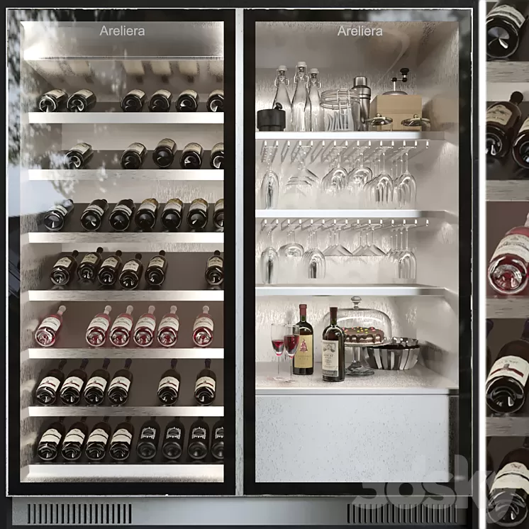 Wine cabinet with wine and crystal service. Alcohol 3D Model