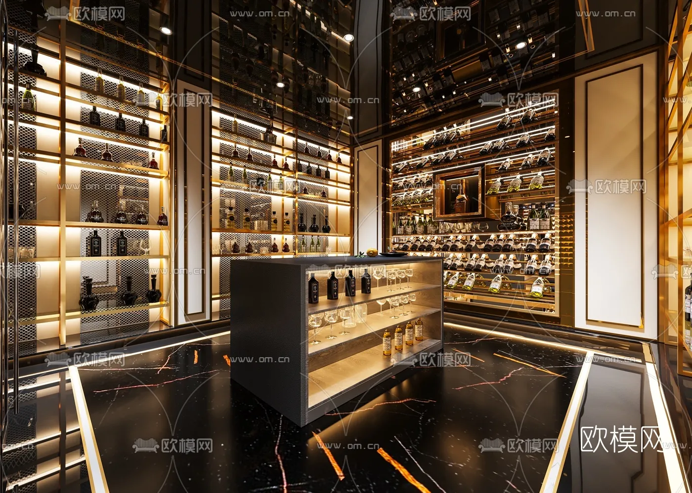 Wine Cellar 3D Model – Wine Cabinet – 001 – CORONA Render