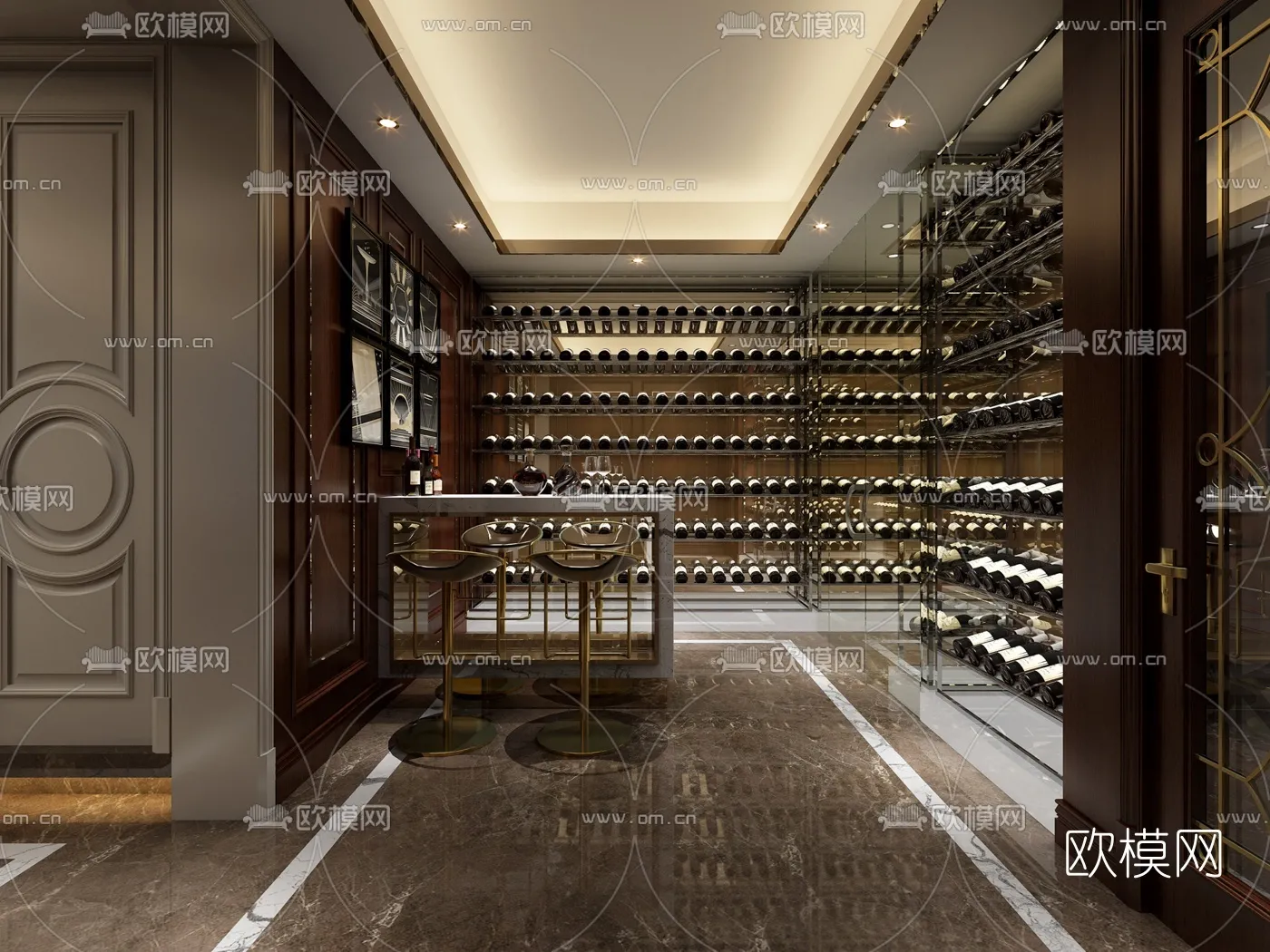 Wine Cellar 3D Model – Wine Cabinet – 002 – VRAY Render