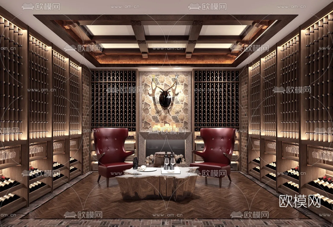 Wine Cellar 3D Model – Wine Cabinet – 009 – VRAY Render